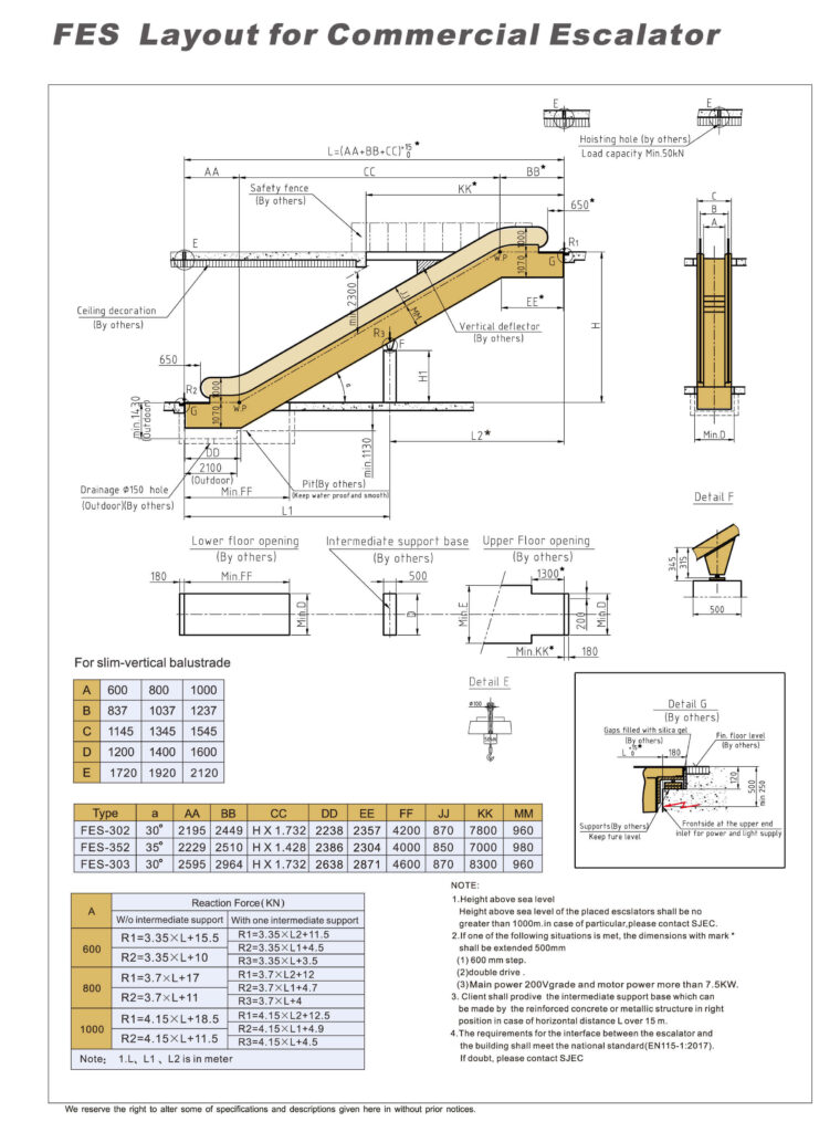 fes layout for commercial escalator